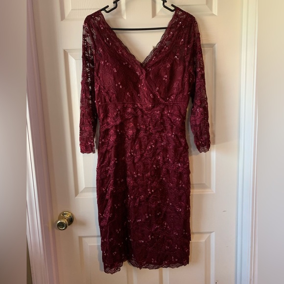 Burgundy Beaded Lace Dress - Picture 1 of 4